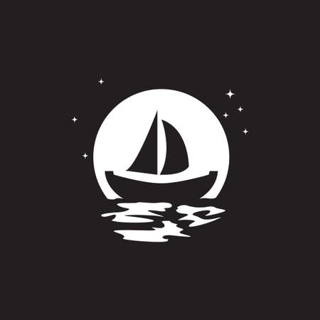 night with boat and moon sea logo design vector graphic symbol icon sign illustration creative ideaのイラスト素材