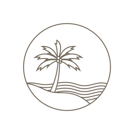 hipster coconut tree on coast logo design, vector graphic symbol icon illustration creative ideaのイラスト素材
