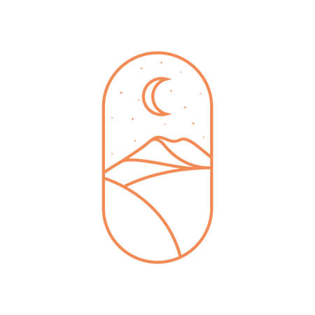 hipster mountain desert with crescent logo design, vector graphic symbol icon illustration creative ideaのイラスト素材