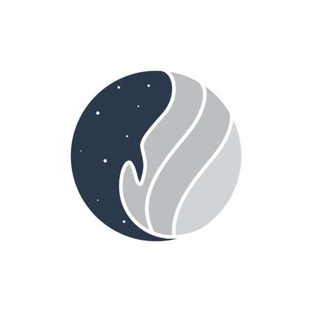 circle with whale and space stars logo design, vector graphic symbol icon illustration creative ideaのイラスト素材
