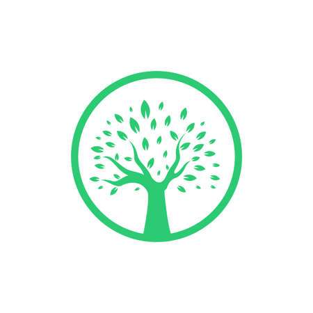 trees green with circle round logo design, vector graphic symbol icon illustration creative ideaのイラスト素材