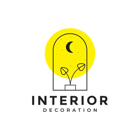 minimalist window with plant logo design, vector graphic symbol icon illustration creative ideaのイラスト素材