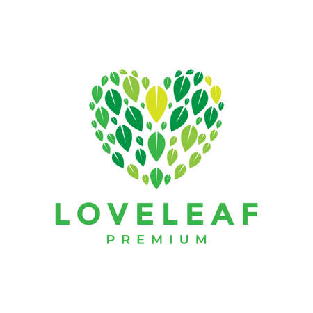 love shape with leaf pattern green logo design, vector graphic symbol icon illustration creative ideaのイラスト素材