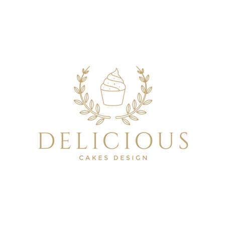 leaf badge with ice cake logo design, vector graphic symbol icon illustration creative ideaのイラスト素材