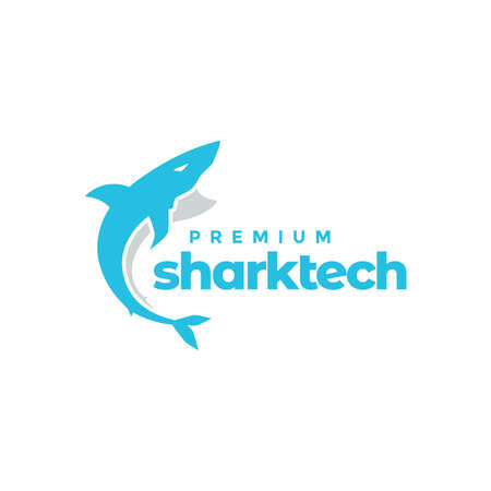 blue technology shape shark jump logo design vector graphic symbol icon illustration creative ideaのイラスト素材
