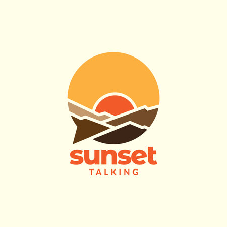 colorful sunset with bubble talk logo design vector graphic symbol icon illustration creative ideaのイラスト素材