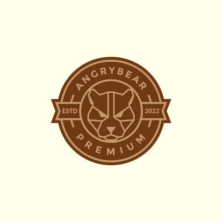 grizzly head bear line polygon badge logo design vector graphic symbol icon illustration creative ideaのイラスト素材