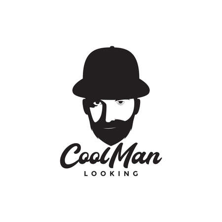 mystery man with beard and hat detective logo design vector graphic symbol icon illustration creative ideaのイラスト素材