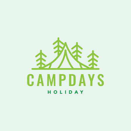 green line camp tent with trees forest logo design vector graphic symbol icon illustration creative ideaのイラスト素材