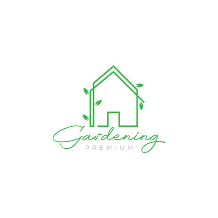 continuous line home with vines leaf plant logo design vector graphic symbol icon illustration creative ideaのイラスト素材