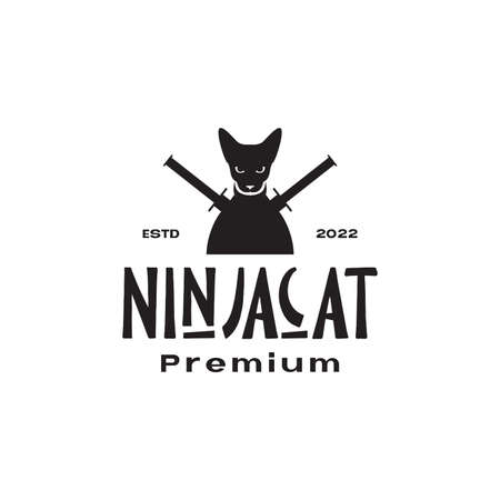 black cat samurai swords logo design vector graphic symbol icon illustration creative ideaのイラスト素材