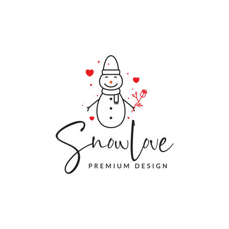 cute snowman with rose flower logo design vector graphic symbol icon illustration creative ideaのイラスト素材