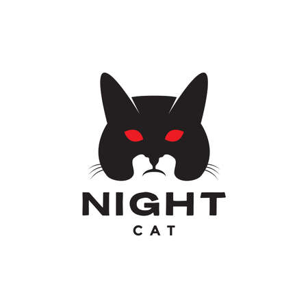 night cat fat black logo design vector graphic symbol icon illustration creative ideaのイラスト素材