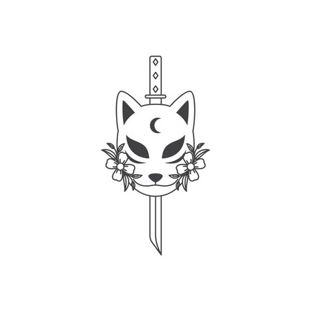 cat mask samurai blade logo designのイラスト素材