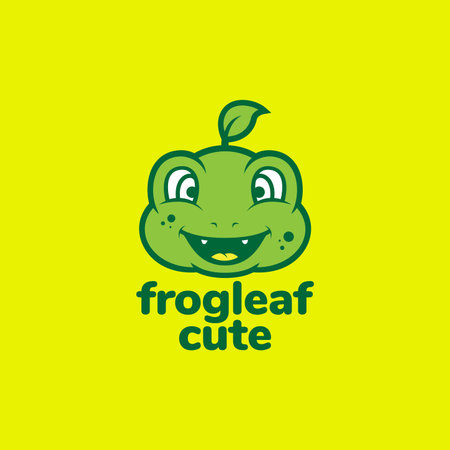 cute face green frog leaf logo designのイラスト素材