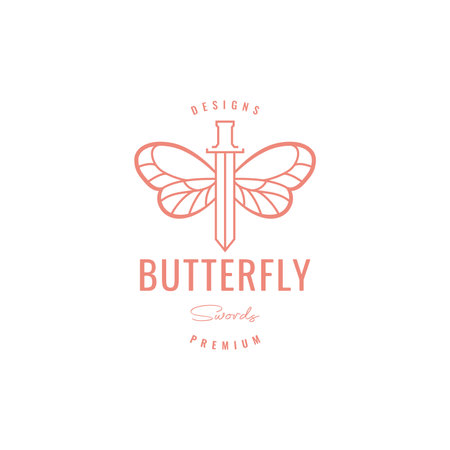 hipster butterfly with sword logo designのイラスト素材
