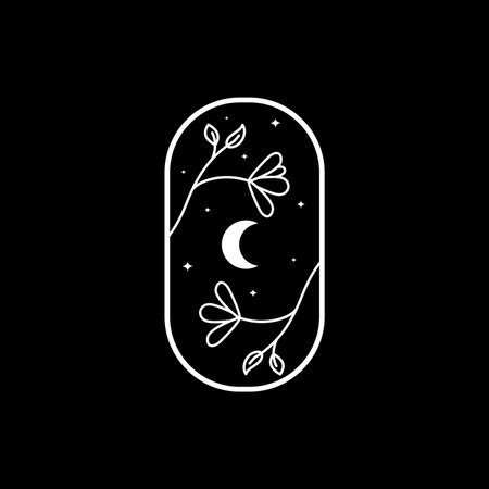 badge flowers and crescent logo designのイラスト素材