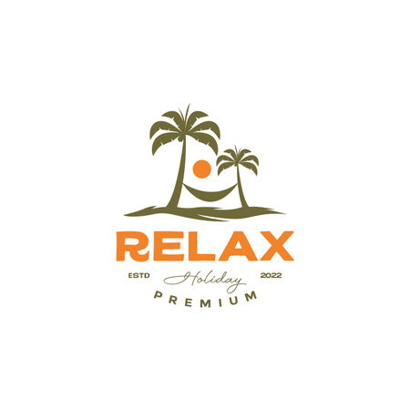 vintage beach coconut tree with hammock logo designのイラスト素材