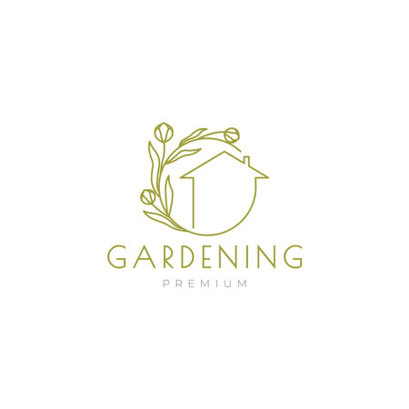 minimal art home with vines leaves gardening logo designのイラスト素材