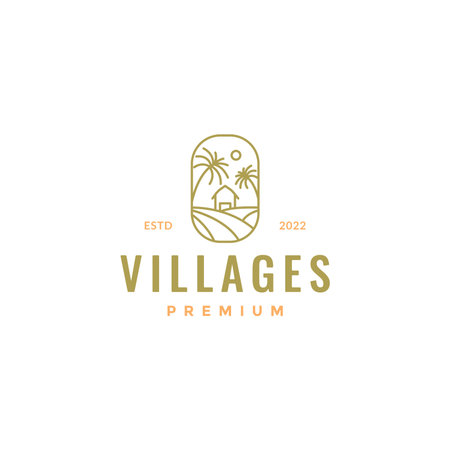 home wood village with coconut trees logo designのイラスト素材