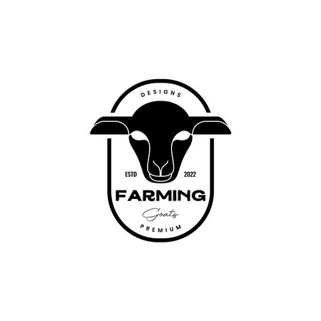 geometric goat head farm badge vintage logoのイラスト素材