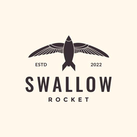 flying swallow bird wings freedom with rocket hipster logo design vector icon illustration templateのイラスト素材
