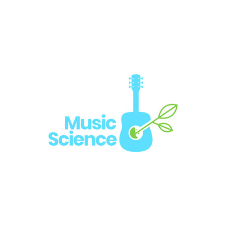 music science guitar laboratory glass leaves logo design vector icon illustration templateのイラスト素材
