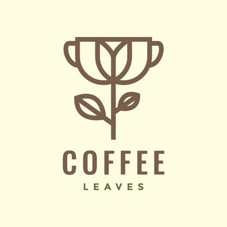 cup coffee drink bean plant leaves minimal logo design vector icon illustration templateのイラスト素材