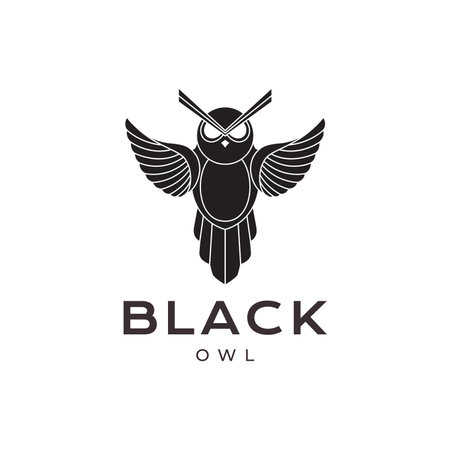 flying owl wings black night nocturnal modern minimal logo design icon vector illustrationのイラスト素材
