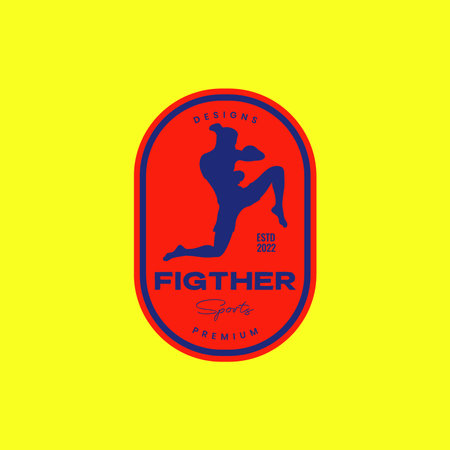 man sport self defense muay thai fight badge vintage logo design icon vector illustrationのイラスト素材
