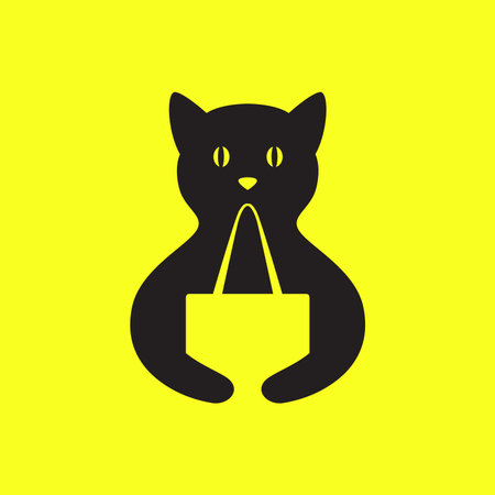 cat hug bag shopping pet shop modern minimal mascot logo vector icon illustrationのイラスト素材