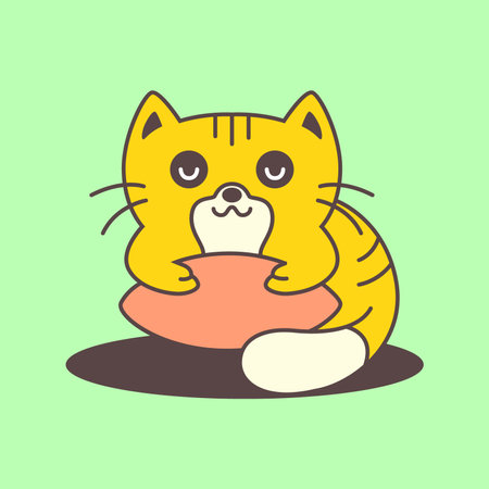 cat pets pillow lazy sleep cute mascot cartoon logo vector icon illustrationのイラスト素材