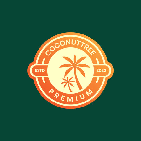 coconut tree beach circle badge sticker logo design vector icon illustrationのイラスト素材