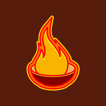food bowl fire flame hot spicy taste modern sticker colorful logo design vectorのイラスト素材
