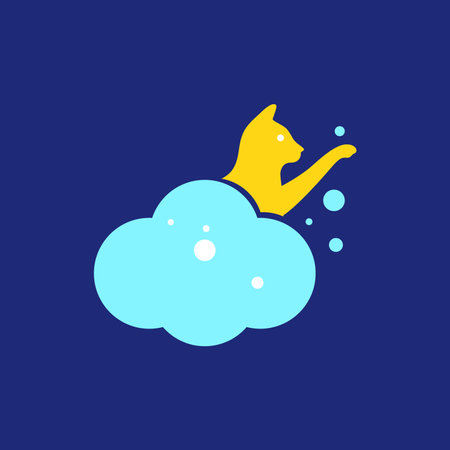 cat pets grooming clean wash treatment colorful modern mascot logo vector icon illustrationのイラスト素材