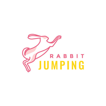 rabbits hare bunny jump pets feminine line modern abstract logo design vectorのイラスト素材
