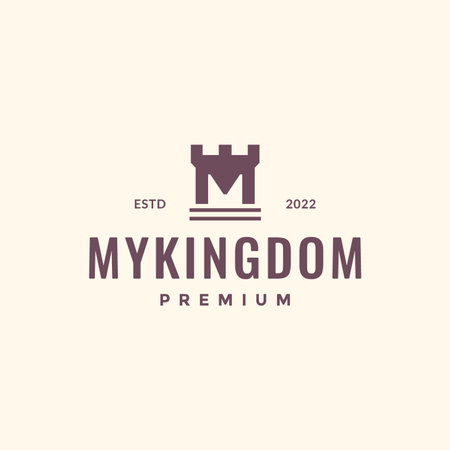 letter M with kingdom castle ancient hipster logo design vector icon illustrationのイラスト素材