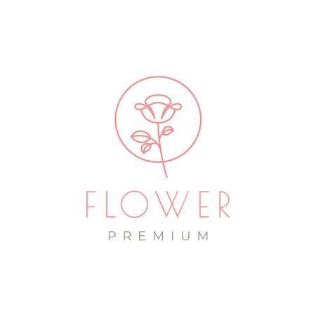 gardening plant feminine flower rose minimalist line simple logo design vectorのイラスト素材