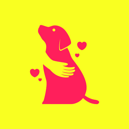 dog hug hand lover heart colorful modern minimal mascot logo vector icon illustrationのイラスト素材
