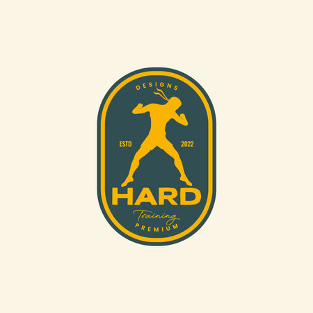 young man strong self-defense art badge vintage logo design vector icon illustrationのイラスト素材