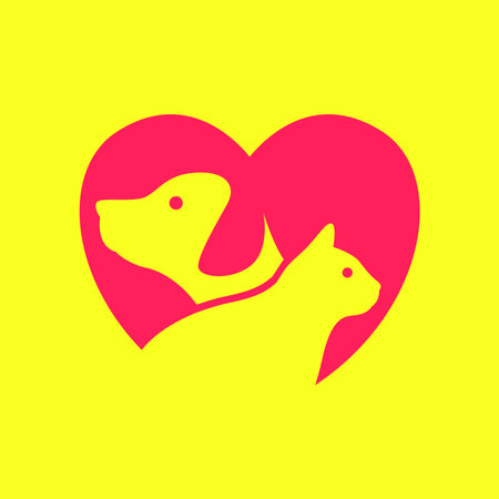 pets lovers dog and cat heart colorful modern simple minimal logo icon vector illustrationのイラスト素材
