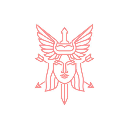 beauty face women female longest hair wings ancient swords angel minimal modern logo design vectorのイラスト素材