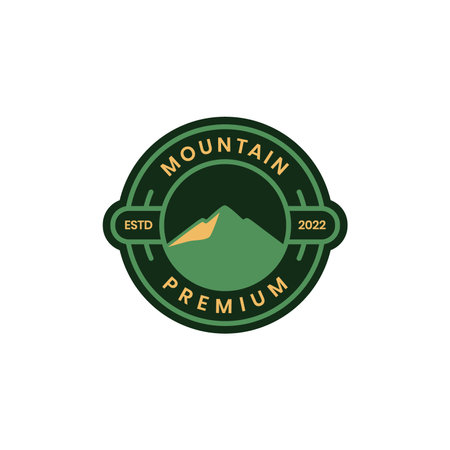 outdoor nature panoramic mountain peak high hill hiking circle badge modern logo design vectorのイラスト素材