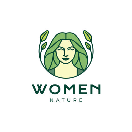 nature women longest hair salon treatment skin care leaves herbal colorful logo design vectorのイラスト素材