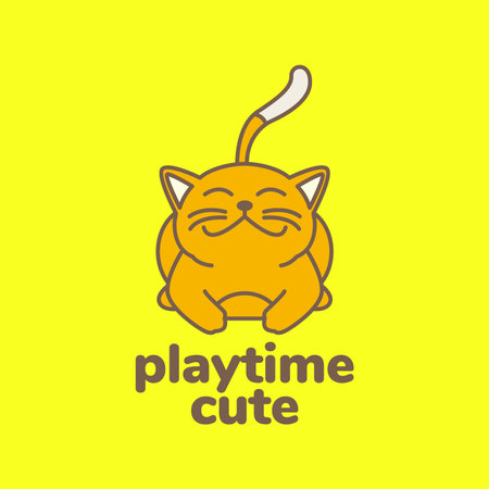 orange cat pets cute playing jump cute cartoon mascot colorful logo vector icon illustrationのイラスト素材