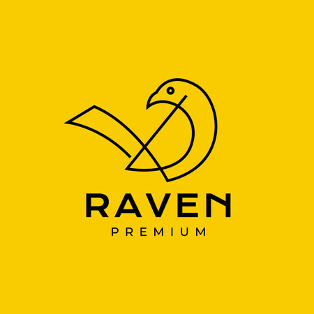 raven crows bird geometric line minimal modern logo design vectorのイラスト素材