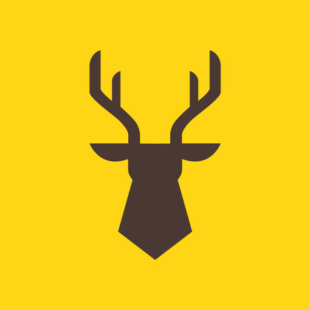 animal forest savanna wildlife herbivore deer head horned modern geometric minimal logo design vectorのイラスト素材