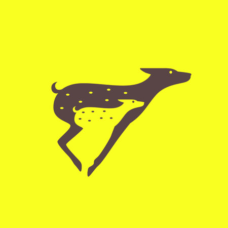 deer and fawn jump wildlife savanna modern minimal mascot logo vector icon illustrationのイラスト素材