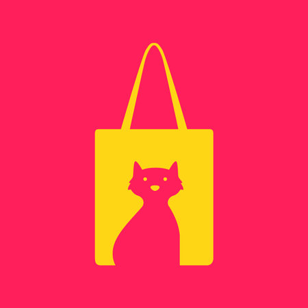 cat pet shop bag shopping colorful modern minimal mascot logo vector icon illustrationのイラスト素材