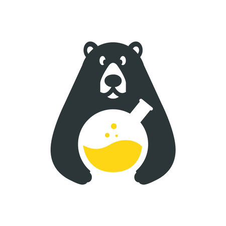 honey bear cute laboratory science glass honey sweet mascot cartoon logo icon vector illustrationのイラスト素材